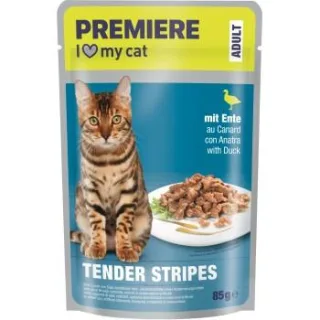 PREMIERE Tender Stripes Nassfutter Katze Adult Ente 112x85 g