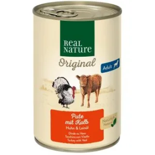 REAL NATURE Nassfutter Hund, Adult, Pute mit Kalb 24x400 g