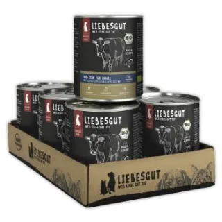 LIEBESGUT Hundefutter Bio-Rind mit Bio-Zucchini und Bio-Reisflocken 6x800 g