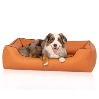 Knuffelwuff orthopädisches Hundebett aus Kunstleder Lovelock terracotta M-L