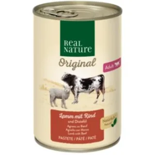 REAL NATURE Original Nassfutter Katze, Adult, Lamm mit Rind und Distelöl 12x400 g